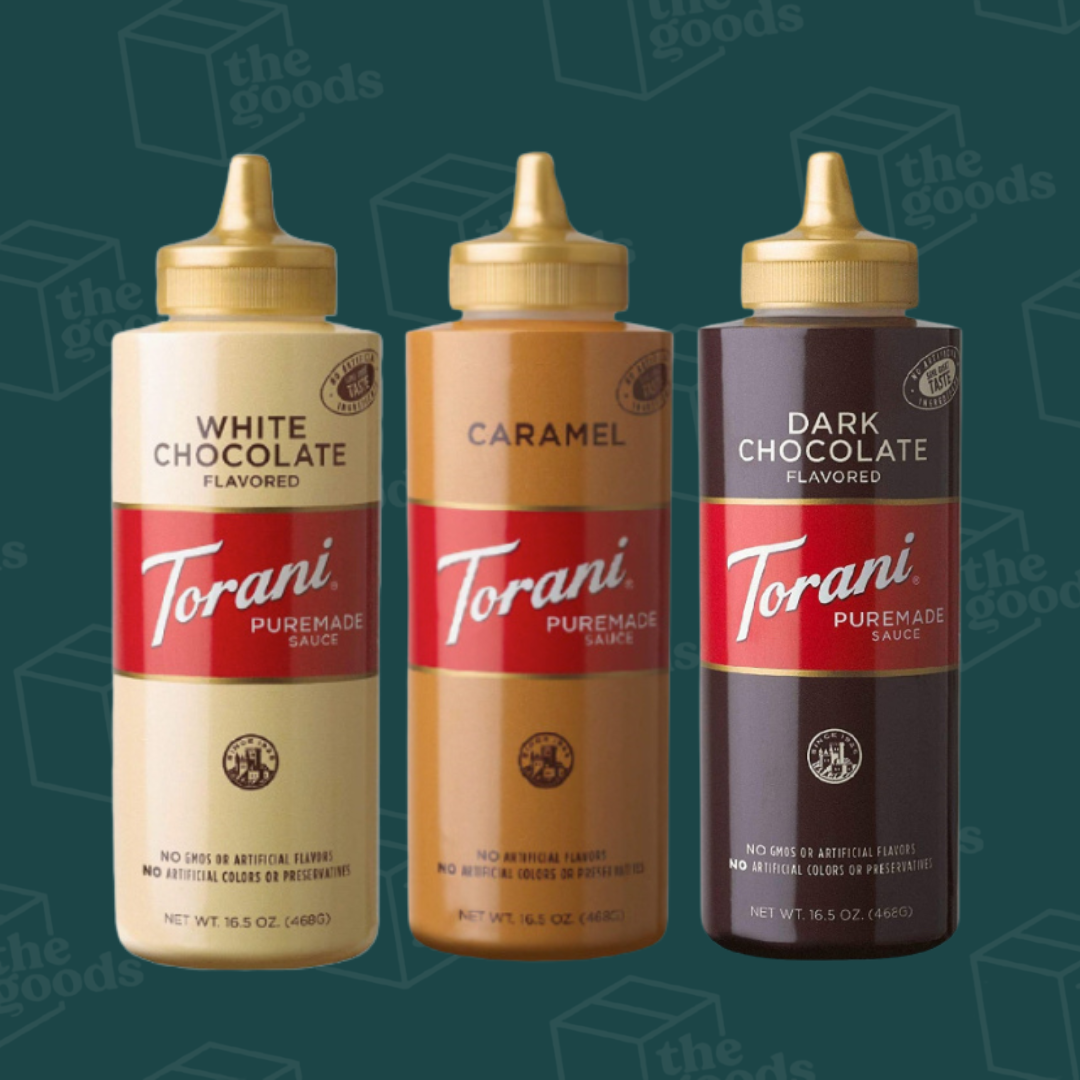 Torani Puremade Caramel, White Chocolate, Dark Chocolate Sauce for Coffee