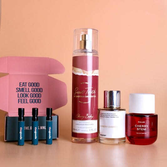 Cherry Scents Decant Discovery Set - Phlur Cherry Stem, Sabrina Carpenter Cherry Baby, Dossier Amber