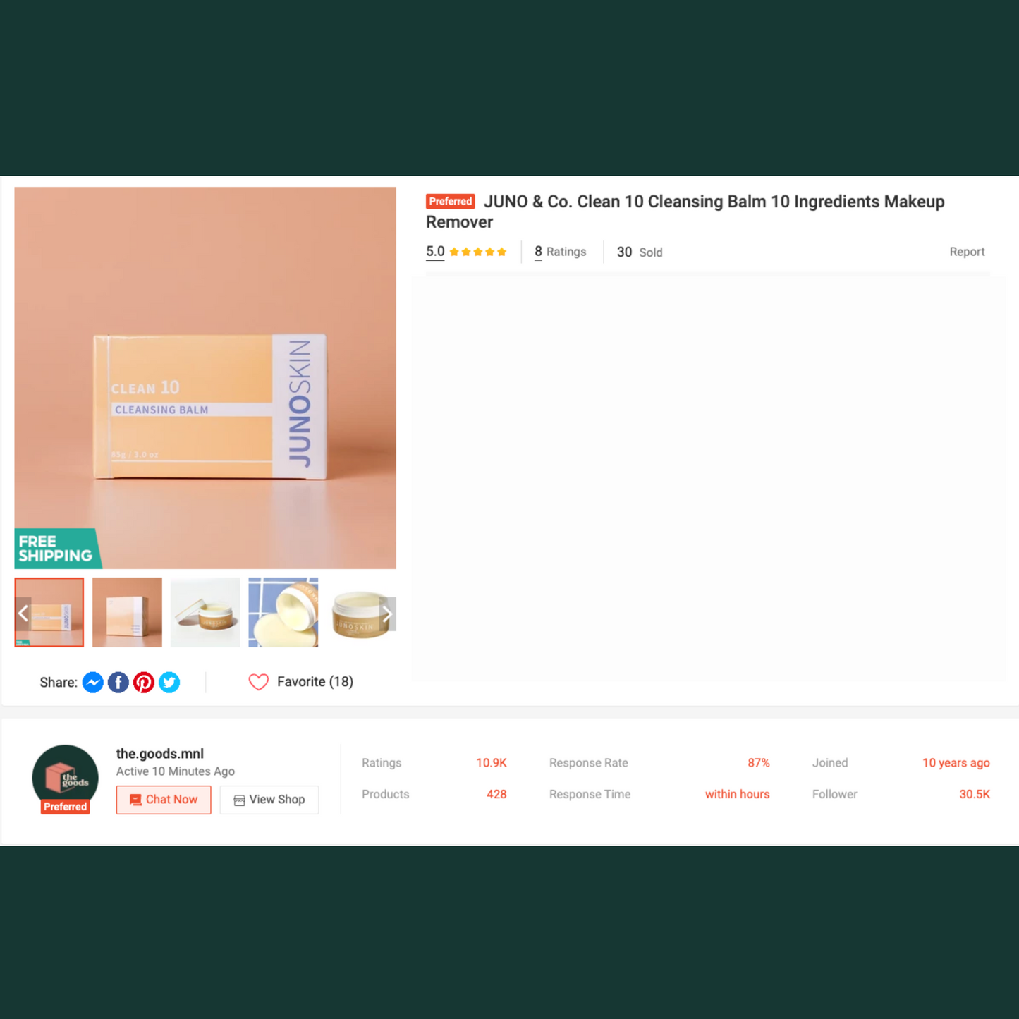 JUNO & Co. Clean 10 Cleansing Balm 10 Ingredients Makeup Remover