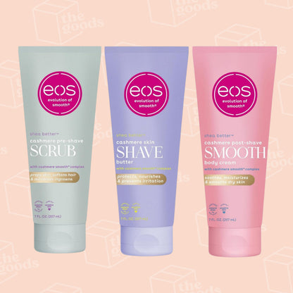 EOS Cashmere Skin Collection Pre-Shave Scrub, Shave Butter, Post-Shave Body Cream