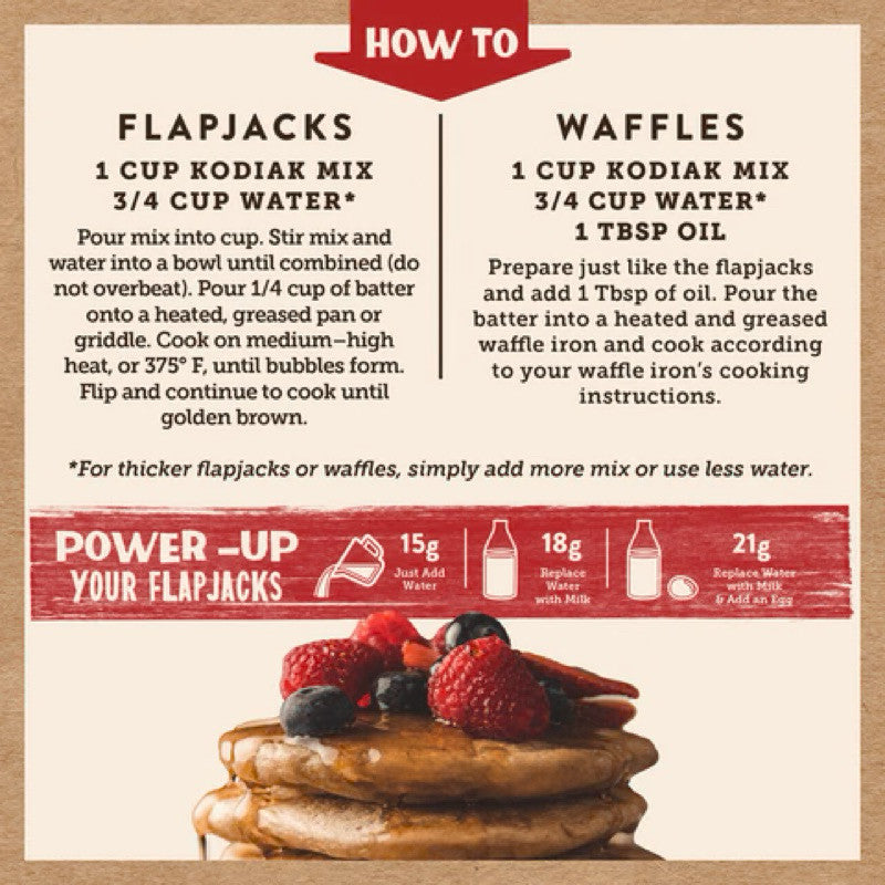 Kodiak Power Cakes Flapjack and Waffle Mix Protein Pancake Buttermilk Chocolate Chip