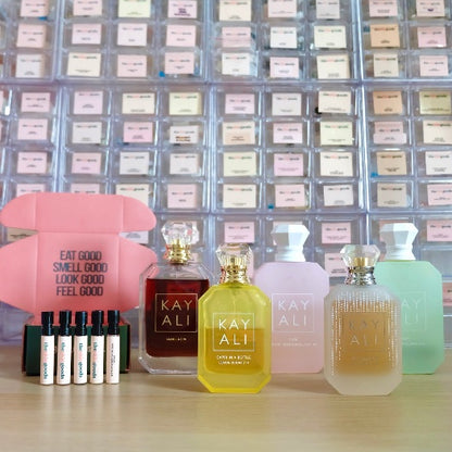 Kayali Perfumes Discovery Set - Boujee Marsh,Capri in a Bottle,Pistachio Gelato,Vanilla 28,Wedding Si